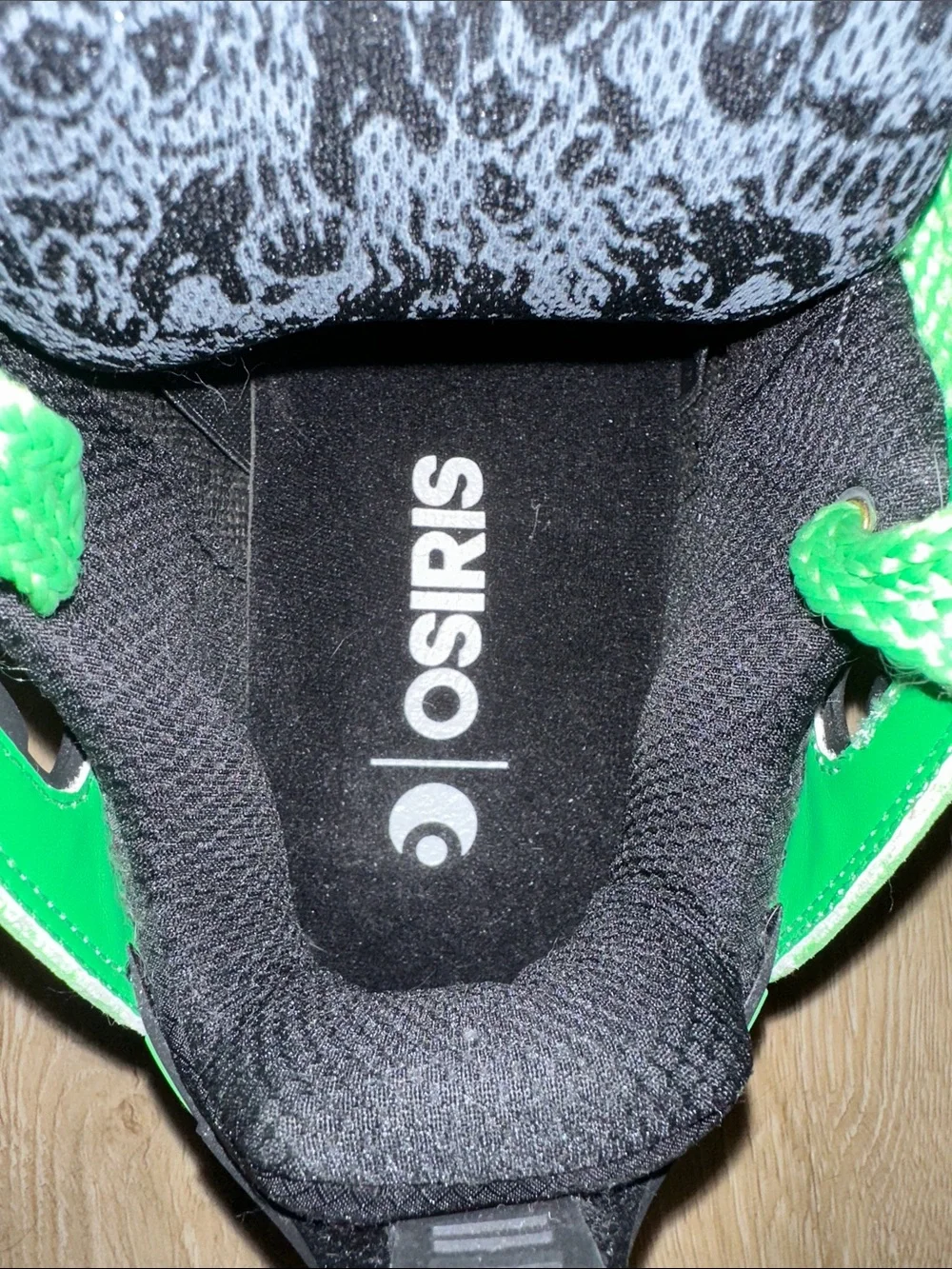 Osiris Black and Neon Green High-Top Athletic Sneakers